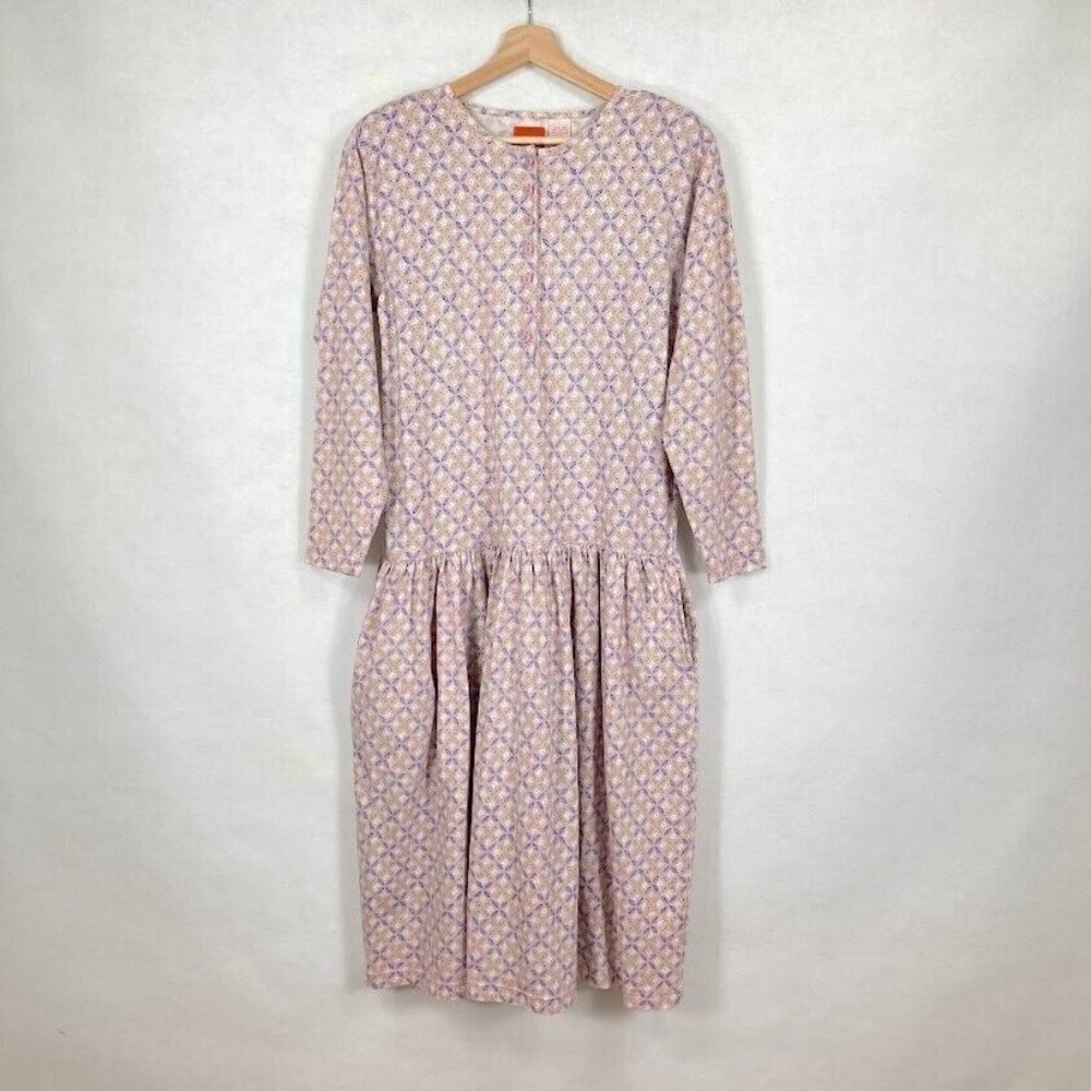 Vintage Liz & Co Dress Lightweight Flannel Prairie Cottagecore Med